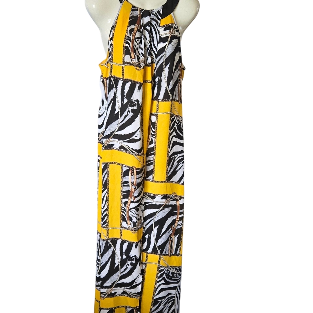 Stylish Zebra Print Maxi Dress with Yellow Accents‎
